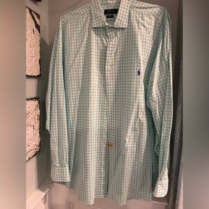Ralph Lauren Men's Light Green Gingham Shirt XLT Cotton Stretch